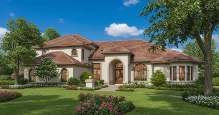 Mediterranean house plans 28-133 - front exterior, 4,217 sq ft, 4 bed, 4 bath house plans | Monster House Plans