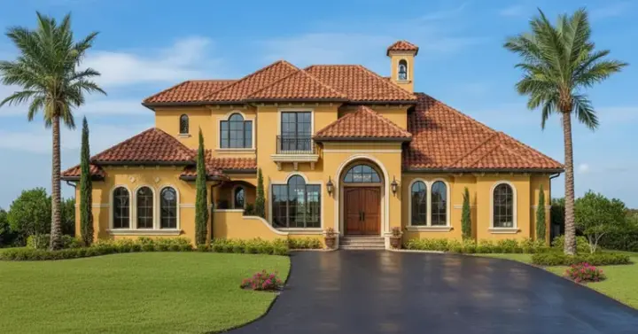 Spanish house plans 28-145 - front exterior, 5,654 sq ft, 4 bed, 5 bath house plans | Monster House Plans