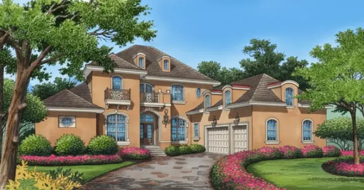 French Country house plans 28-147 - front exterior, 5,682 sq ft, 5 bed, 5 bath house plans | Monster House Plans