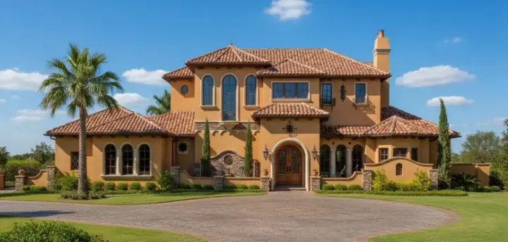 Spanish house plans 28-149 - front exterior, 6,396 sq ft, 4 bed, 3 bath house plans | Monster House Plans