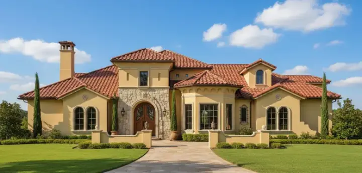 Spanish house plans 28-151 - front exterior, 5,898 sq ft, 5 bed, 6 bath house plans | Monster House Plans
