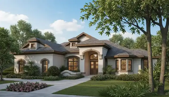 European house plans 28-152 - front exterior, 3,591 sq ft, 4 bed, 3 bath house plans | Monster House Plans
