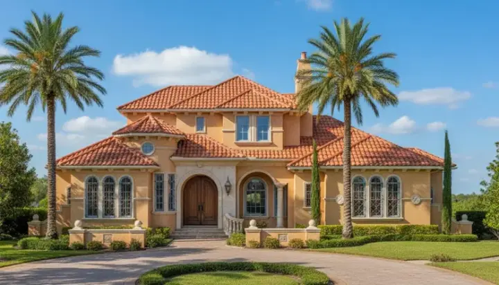 Spanish house plans 28-156 - front exterior, 4,891 sq ft, 4 bed, 4 bath house plans | Monster House Plans