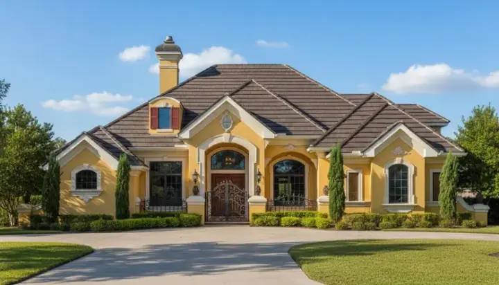 French Country house plans 28-160 - front exterior, 3,795 sq ft, 4 bed, 4 bath house plans | Monster House Plans