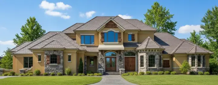 European house plans 28-161 - front exterior, 7,271 sq ft, 5 bed, 5 bath house plans | Monster House Plans