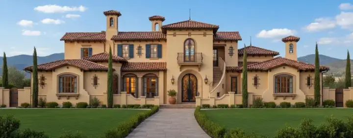 Italian house plans 28-164 - front exterior, 6,755 sq ft, 4 bed, 4 bath house plans | Monster House Plans