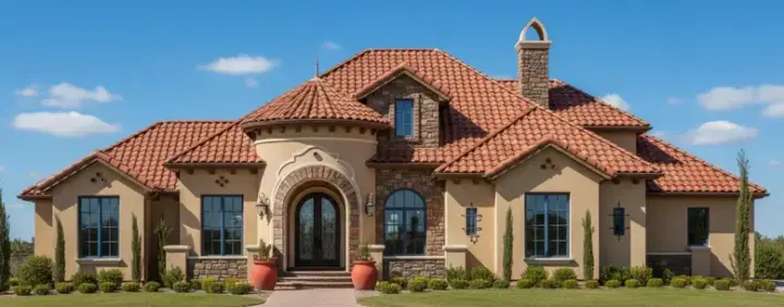 Spanish house plans 28-166 - front exterior, 5,038 sq ft, 4 bed, 4 bath house plans | Monster House Plans