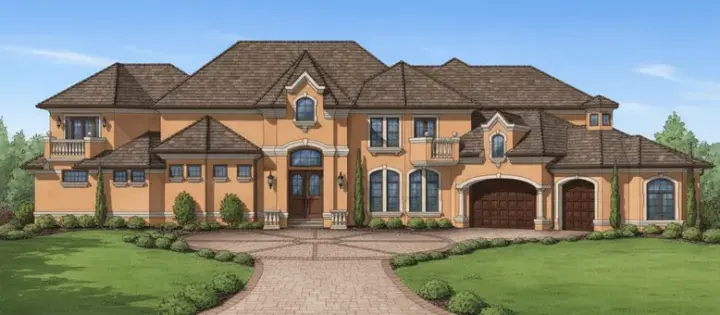 French Country house plans 28-170 - front exterior, 4,967 sq ft, 5 bed, 5 bath house plans | Monster House Plans