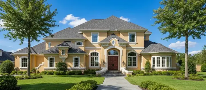 French Country house plans 28-171 - front exterior, 6,123 sq ft, 6 bed, 6 bath house plans | Monster House Plans