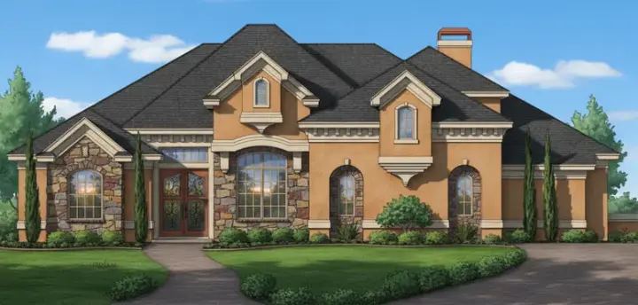 Mediterranean house plans 28-176 - front exterior, 2,644 sq ft, 4 bed, 4 bath house plans | Monster House Plans