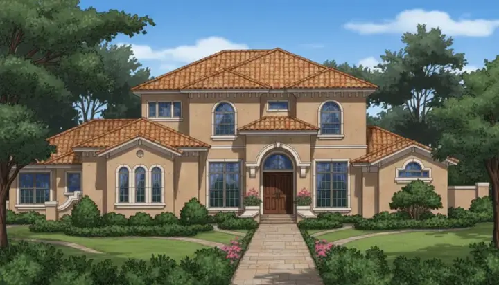 Spanish house plans 28-181 - front exterior, 5,356 sq ft, 5 bed, 5 bath house plans | Monster House Plans