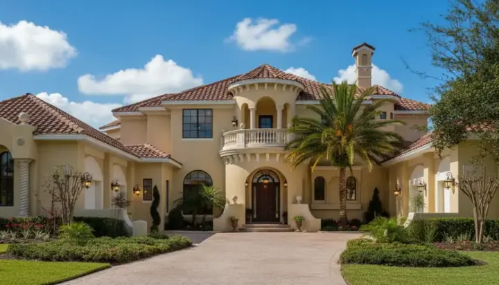 Spanish house plans 28-201 - front exterior, 6,568 sq ft, 6 bed, 4 bath house plans | Monster House Plans