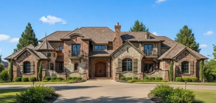 French Country house plans 28-203 - front exterior, 7,976 sq ft, 5 bed, 6 bath house plans | Monster House Plans