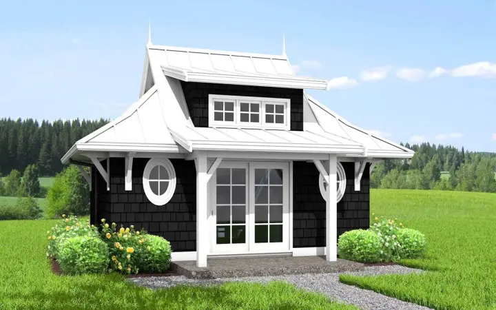 Accessory Dwelling Unit house plans 29-106 - front exterior, 300 sq ft, 1 bed, 1 bath house plans | Monster House Plans