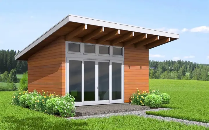 Accessory Dwelling Unit house plans 29-107 - front exterior, 300 sq ft, 1 bed, 1 bath house plans | Monster House Plans