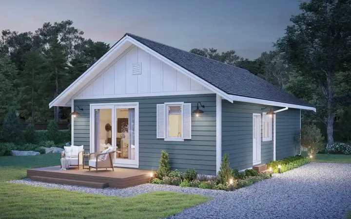 Traditional house plans 29-109 - front exterior, 900 sq ft, 3 bed, 1 bath house plans | Monster House Plans