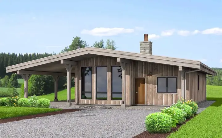 Contemporary house plans 29-111 - front exterior, 1,103 sq ft, 1 bed, 1 bath house plans | Monster House Plans