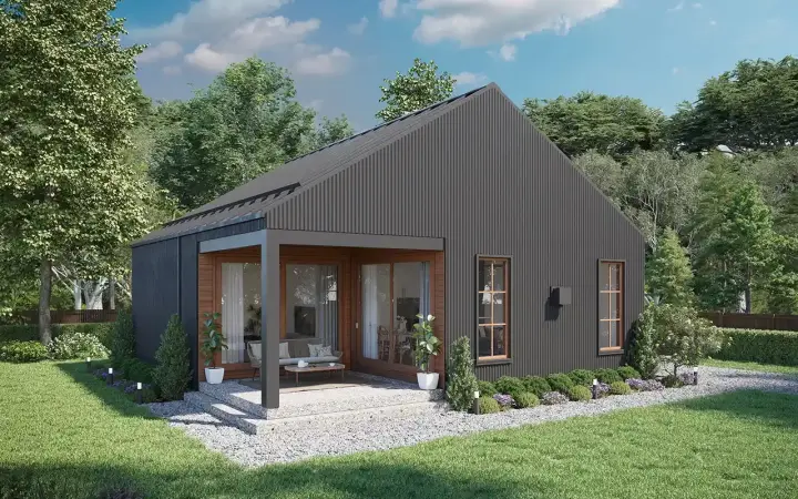 Modern house plans 29-114 - front exterior, 880 sq ft, 2 bed, 1 bath house plans | Monster House Plans