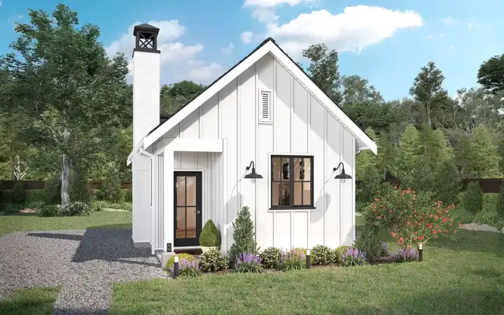 Modern Farmhouse house plans 29-118 - front exterior, 400 sq ft, 1 bed, 1 bath house plans | Monster House Plans