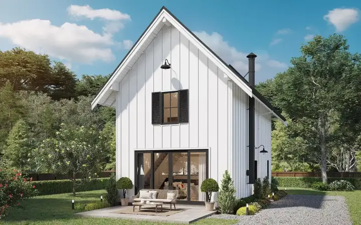 Modern Farmhouse house plans 29-120 - front exterior, 893 sq ft, 2 bed, 2 bath house plans | Monster House Plans