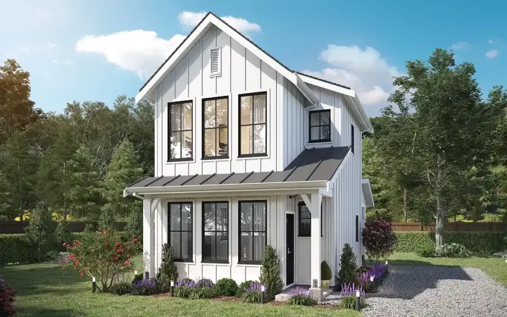 Modern Farmhouse house plans 29-121 - front exterior, 900 sq ft, 2 bed, 1 bath house plans | Monster House Plans