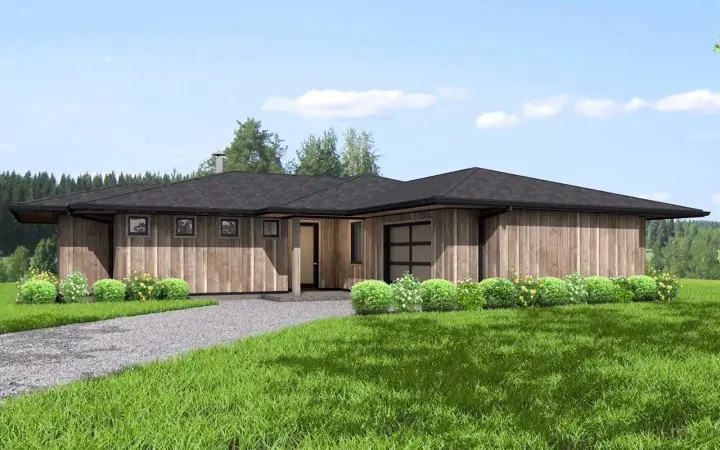 Contemporary house plans 29-130 - front exterior, 1,537 sq ft, 2 bed, 2 bath house plans | Monster House Plans