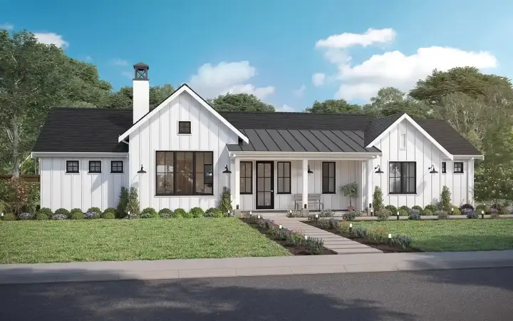 Modern Farmhouse house plans 29-141 - front exterior, 1,400 sq ft, 2 bed, 2 bath house plans | Monster House Plans