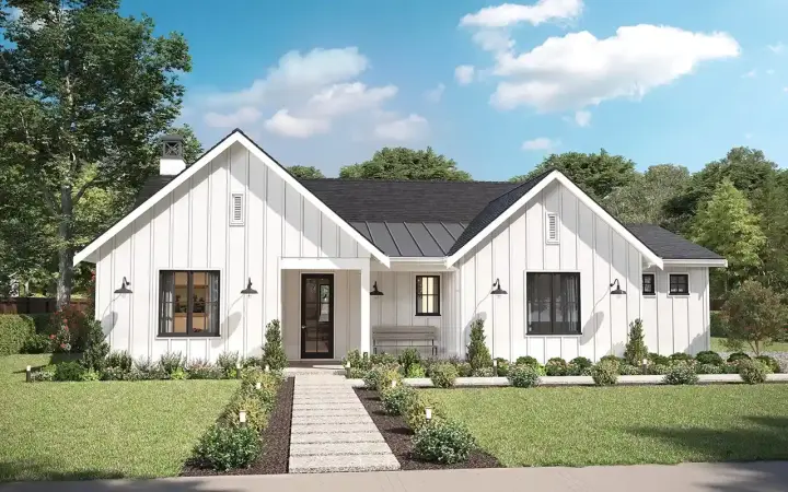 Modern Farmhouse house plans 29-142 - front exterior, 1,500 sq ft, 2 bed, 2 bath house plans | Monster House Plans