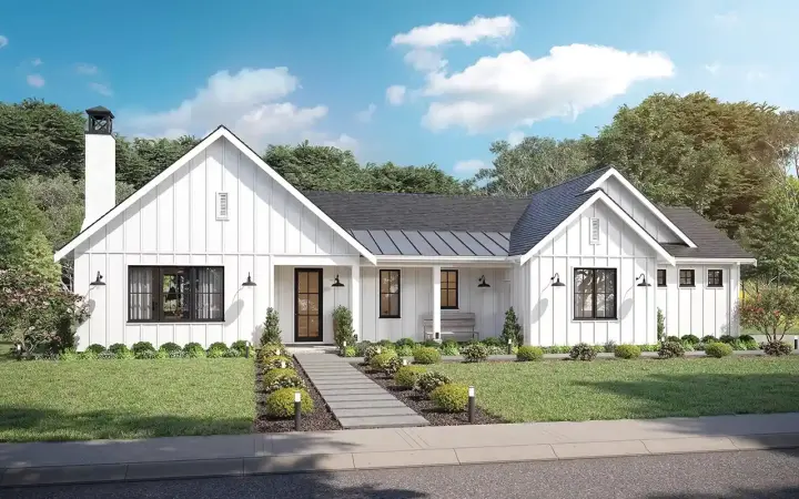 Modern Farmhouse house plans 29-143 - front exterior, 1,600 sq ft, 2 bed, 2 bath house plans | Monster House Plans