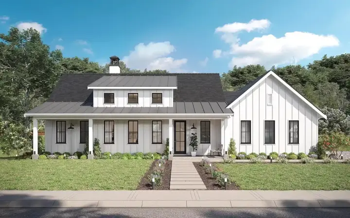 Modern Farmhouse house plans 29-144 - front exterior, 1,700 sq ft, 3 bed, 2 bath house plans | Monster House Plans