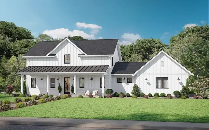 Modern Farmhouse house plans 29-167 - front exterior, 2,606 sq ft, 5 bed, 2 bath house plans | Monster House Plans