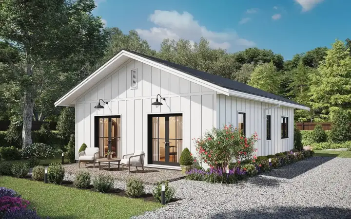 Accessory Dwelling Unit house plans 29-176 - front exterior, 800 sq ft, 2 bed, 2 bath house plans | Monster House Plans