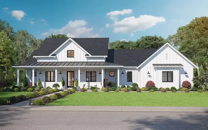 Modern Farmhouse house plans 29-183 - front exterior, 2,516 sq ft, 3 bed, 2 bath house plans | Monster House Plans