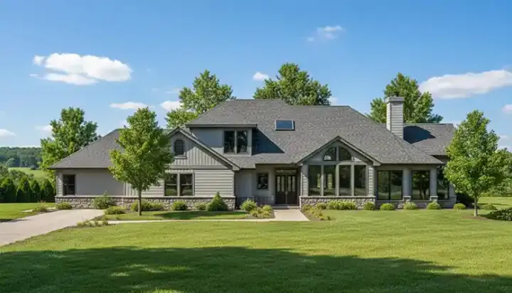 Contemporary house plans 3-130 - front exterior, 3,408 sq ft, 3 bed, 3 bath house plans | Monster House Plans
