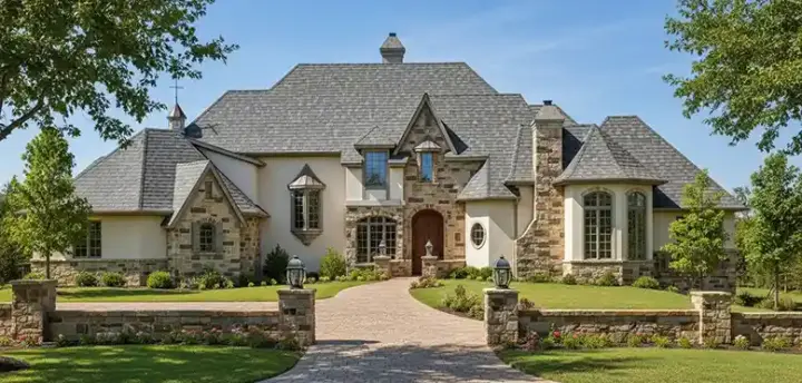 European house plans 3-231 - front exterior, 4,551 sq ft, 5 bed, 5 bath house plans | Monster House Plans