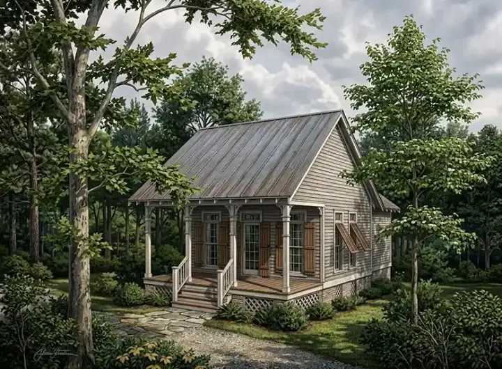 Traditional house plans 30-101 - front exterior, 569 sq ft, 1 bed, 1 bath house plans | Monster House Plans