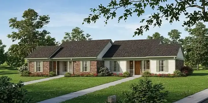 Ranch house plans 30-105 - front exterior, 1,656 sq ft, 2 bed, 1 bath house plans | Monster House Plans