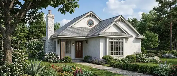 Cottage house plans 30-106 - front exterior, 984 sq ft, 2 bed, 1 bath house plans | Monster House Plans