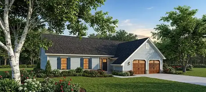 Ranch house plans 30-114 - front exterior, 1,000 sq ft, 3 bed, 2 bath house plans | Monster House Plans