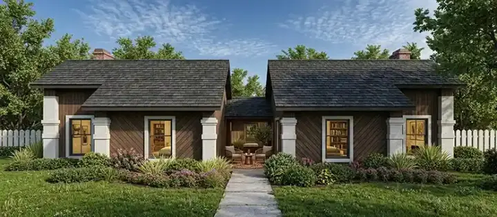 Contemporary house plans 30-117 - front exterior, 2,166 sq ft, 2 bed, 2 bath house plans | Monster House Plans