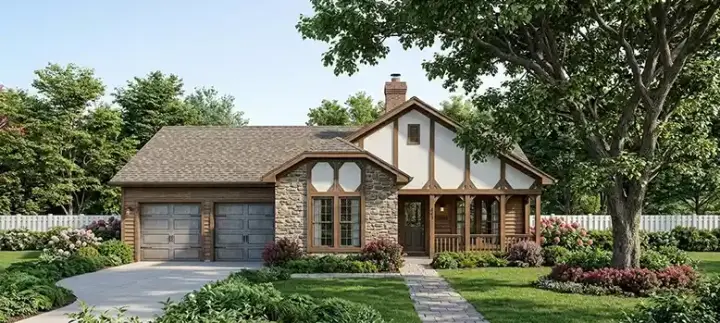 Traditional house plans 30-120 - front exterior, 1,160 sq ft, 3 bed, 2 bath house plans | Monster House Plans