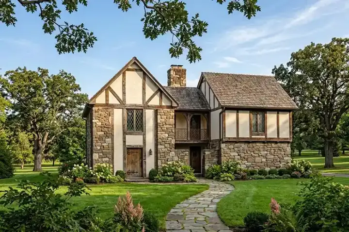 Tudor house plans 30-132 - front exterior, 2,322 sq ft, 2 bed, 1 bath house plans | Monster House Plans
