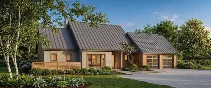 Contemporary house plans 30-142 - front exterior, 1,548 sq ft, 2 bed, 2 bath house plans | Monster House Plans