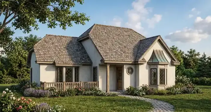 European house plans 30-147 - front exterior, 1,391 sq ft, 3 bed, 3 bath house plans | Monster House Plans