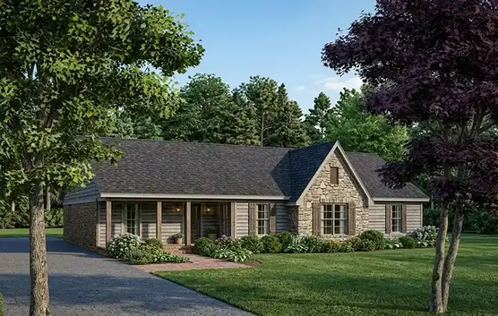 Country house plans 30-150 - front exterior, 1,400 sq ft, 3 bed, 2 bath house plans | Monster House Plans