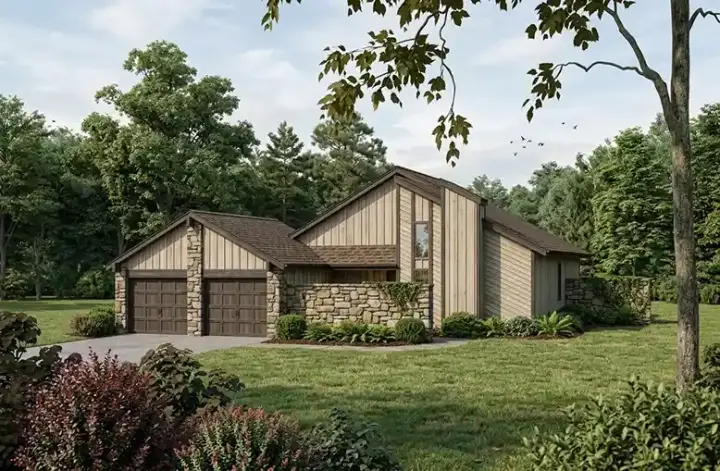Contemporary house plans 30-160 - front exterior, 1,407 sq ft, 3 bed, 2 bath house plans | Monster House Plans