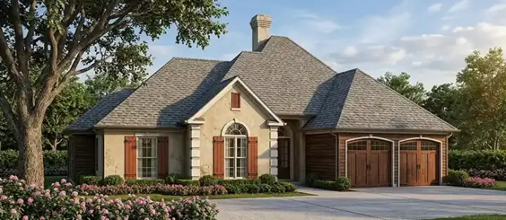 European house plans 30-169 - front exterior, 1,470 sq ft, 3 bed, 2 bath house plans | Monster House Plans
