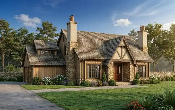English Country house plans 30-179 - front exterior, 1,616 sq ft, 3 bed, 2 bath house plans | Monster House Plans