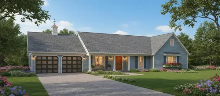 Ranch house plans 30-196 - front exterior, 1,898 sq ft, 3 bed, 2 bath house plans | Monster House Plans