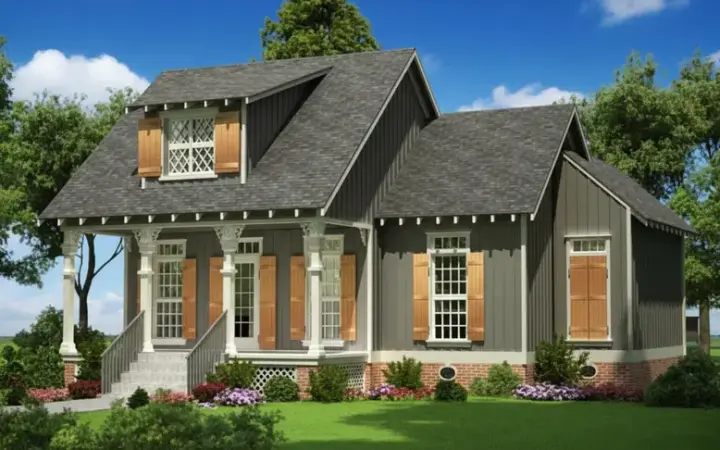 Cottage house plans 30-221 - front exterior, 1,086 sq ft, 3 bed, 2 bath house plans | Monster House Plans